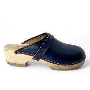 Navy Blue Leather Clogs